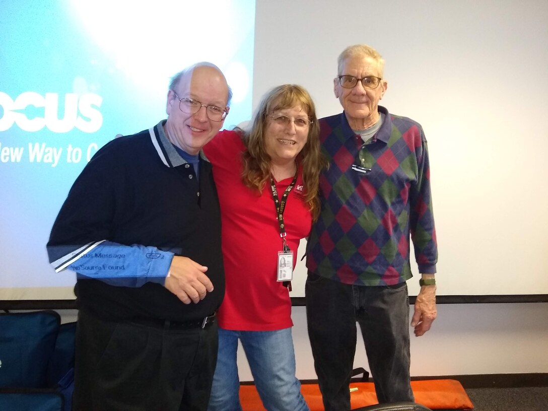U.S. Army Corps of Engineers Buffalo District employees have been being trained for CPR, First Aid, and Naloxone (NARCAN), Buffalo, NY, February 22, 2019. This photograph shows two of the Erie County instructors with Jean Brockner.