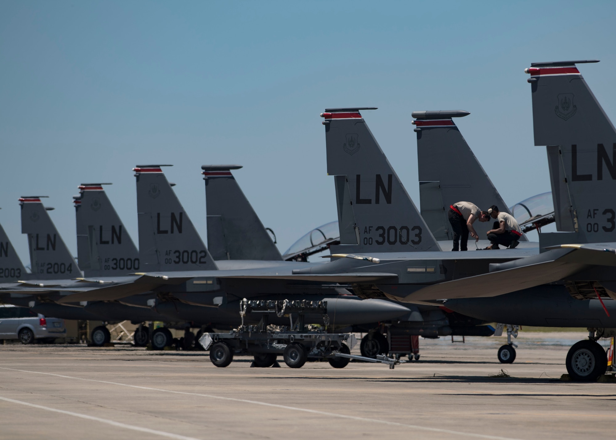 Airmen assigned to the 494th Fighter Squadron perform pre-flight checks at Tyndall Air Force Base, Florida, May 15, 2019.