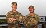 U.S. Army Maj. Nathan Gunter, left, and U.S. Army Sgt. 1st Class Jeremy Graham, both 497th Operations Support Squadron ground liaison officers, stand together for a photo May 13, 2019 at Joint Base Langley-Eustis, Virginia. In daily operations, U.S. Army ground liaison officers assist U.S. Air Force intelligence Airmen by translating Army operational and tactical terminology and graphics in operations orders to verbiage that Airmen can understand. Ultimately, the U.S. Army’s ground liaison mission creates a strategic enabler for senior leaders in multiple services. They serve as the air component’s touchpoint with the land component and help ensure a multi-domain perspective is applied when planning and executing air operations. (U.S. Air Force photo by Tech. Sgt. Nick Wilson) (Photo by Tech. Sgt. Nick Wilson)