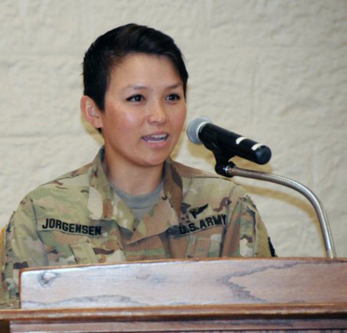 2nd Lt. Trang Jorgenson outlines her journey from child immigrant to trailblazing infantry officer during the Rock Island Arsenal Asian American Pacific Islander Heritage Month observance.