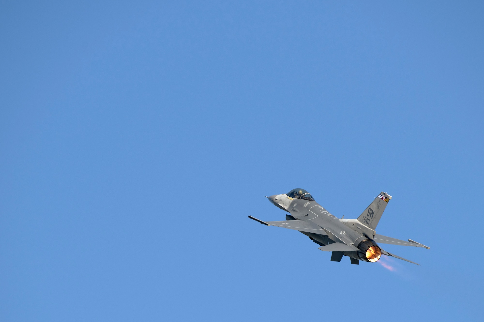 U.S. Air Force Maj. Garret “Toro” Schmitz, F-16 Viper Demonstration Team commander and pilot, performs an aerial maneuver at Joint Base Langley-Eustis, Va., May 16, 2019.