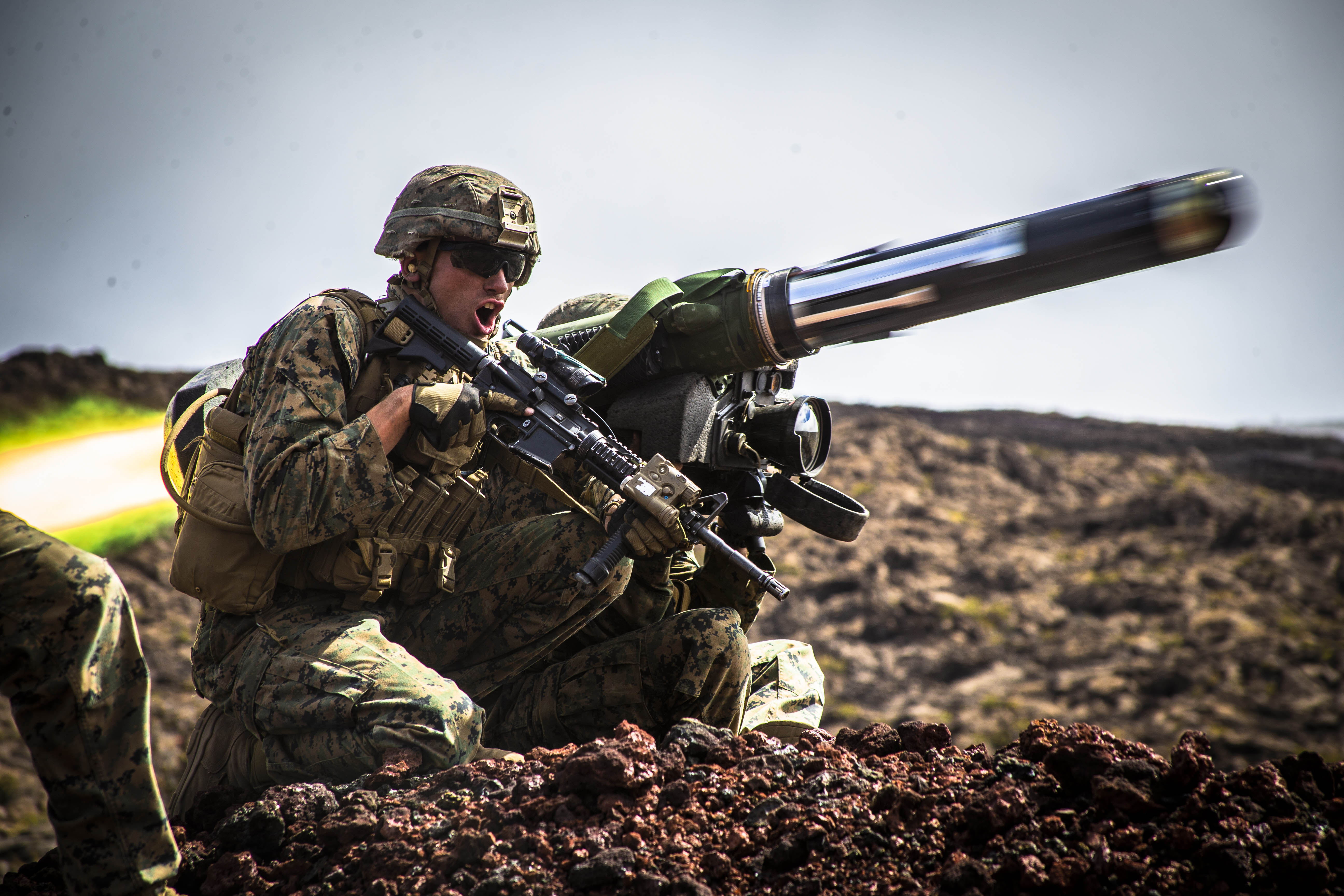 Marines fire a Javelin missile during Exercise Bougainville II at