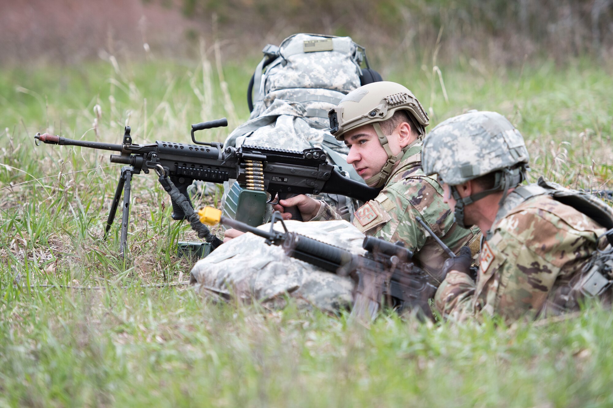 Defenders assigned to the 167th Security Forces Squadron participate in a training exercise at Alpena Combat Readiness Training Center, Alpena, Mich., May 7, 2019. Approximately 300 167th AW Airmen participated in the training event. (U.S. Air National Guard photo by Tech. Sgt. Jodie Witmer)