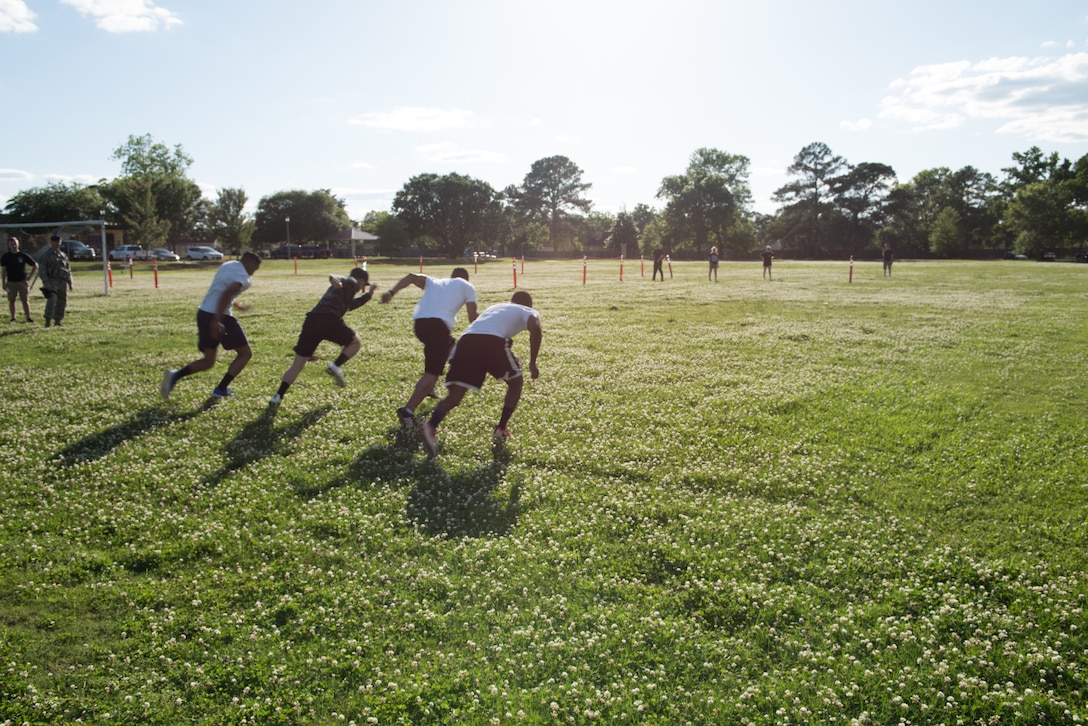 Maxwell Airmen run during a race at the Maxwell Police Week Jamboree at Freedom Park.