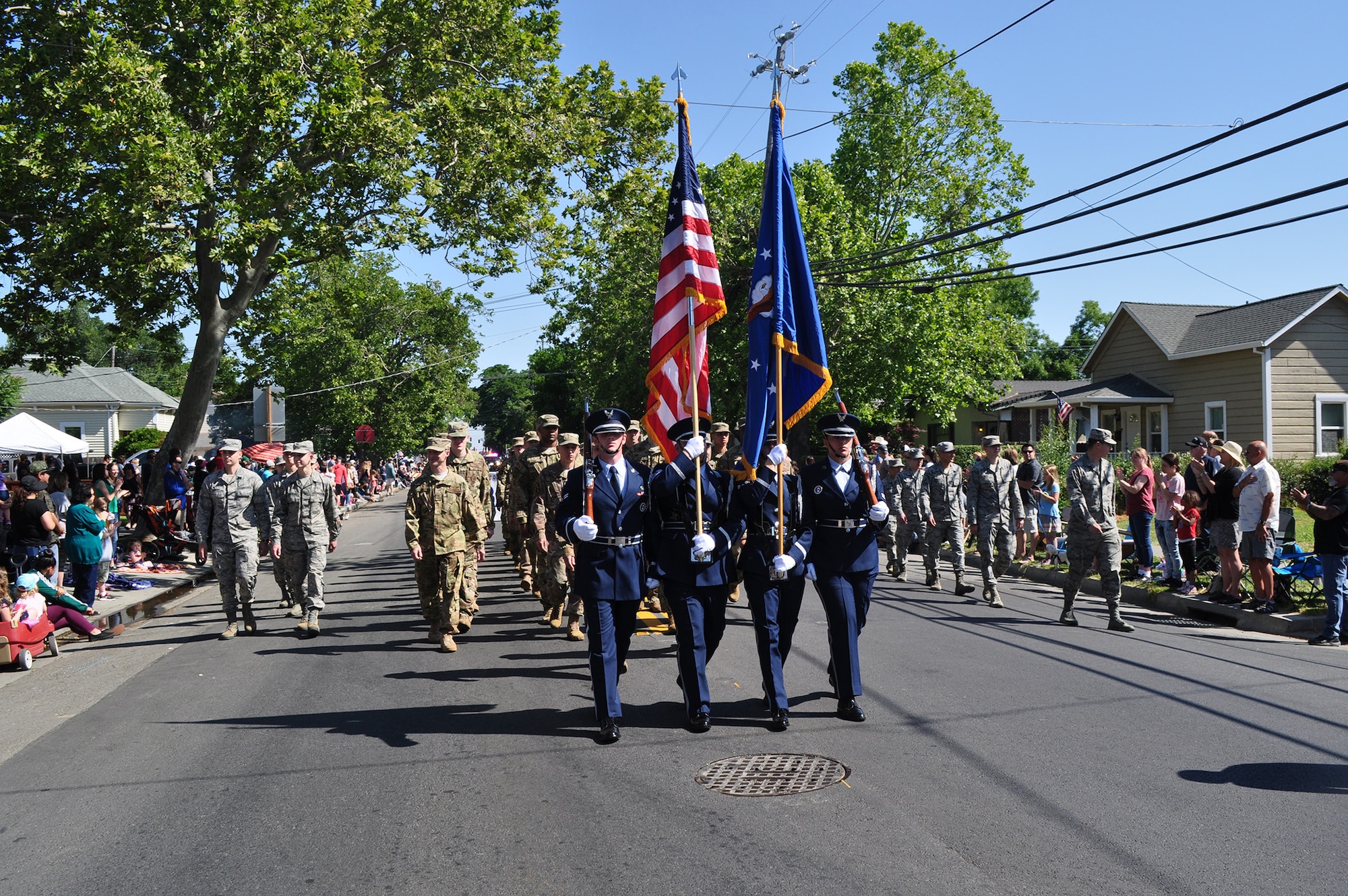 Military members march in the annual Dixon May Fair Parade, May 11, 2019.