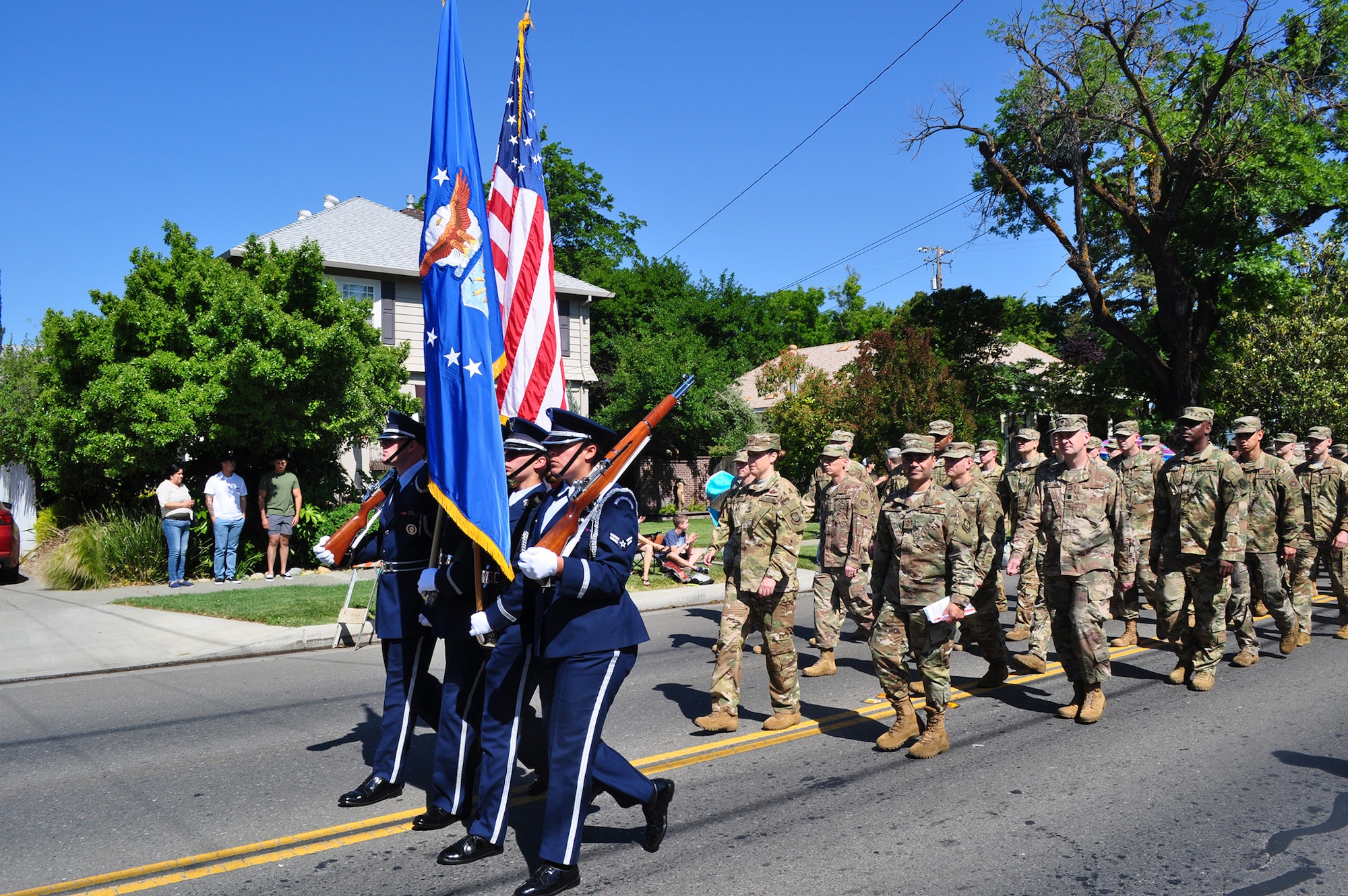 Military members march in the annual Dixon May Fair Parade, May 11, 2019.