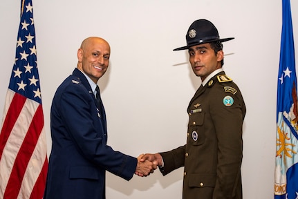 Egyptian Armed Forces Capt. Amer Faymy graduates from U.S. Air Force Military Training Instructor School May 9, 2019, at Joint Base San Antonio-Lackland, Texas. Faymy completed the eight-week course at the Military Training Instructor Schoolhouse and will return to his home country to instruct and lead members of the Egyptian Armed Froces.