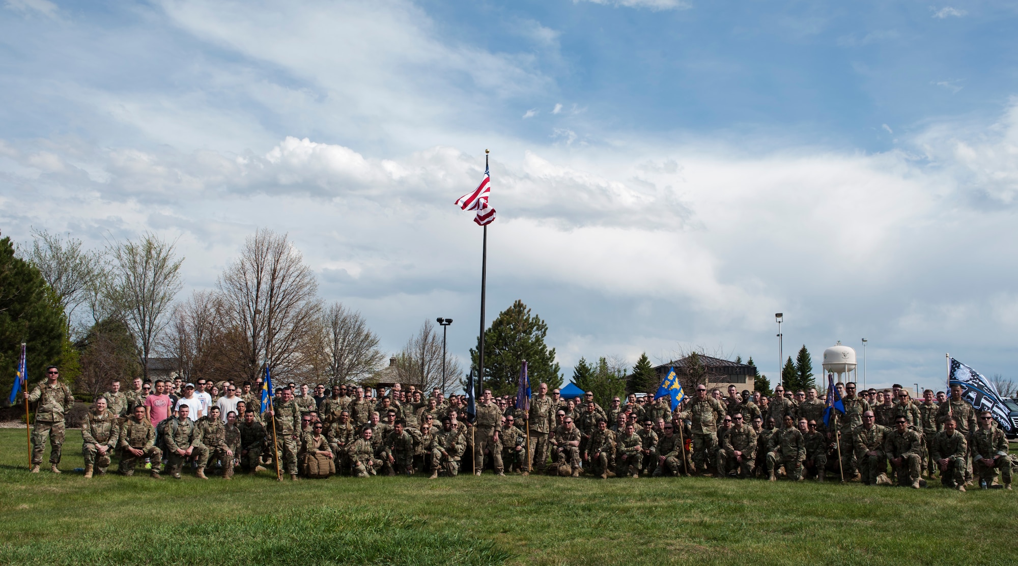 Members of the 341st Security Forces Group pose for a group photo after completing a 5k road march during National Police Week May 14, 2019, at Malmstrom Air Force Base, Mont.