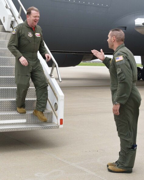 Lt. Gen. Richard Scobee, Chief of the Air Force Reserve and Air Force Reserve Command commander, arrives at McConnell after delivering the sixth KC-46A Pegasus May 17, 2019, at McConnell Air Force Base, Kan.  This was Scobee's first visit to McConnell.