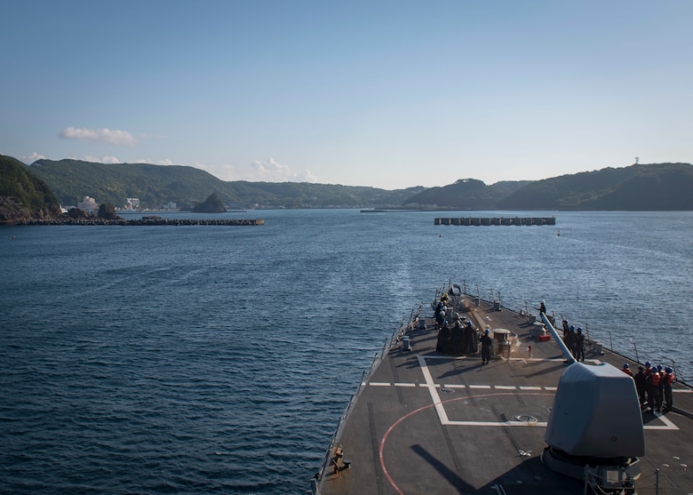 SHIMODA, Japan (May17, 2019) The Arleigh Burke-class guided-missile destroyer USS Stethem (DDG 63) anchors in Shimoda Japan to celebrate the 80th annual Shimoda Black Ship Festival. The Navy’s participation in the festival celebrates the heritage of U.S.-Japanese naval partnership first established by Commodore Matthew Perry’s 1853 port visit.