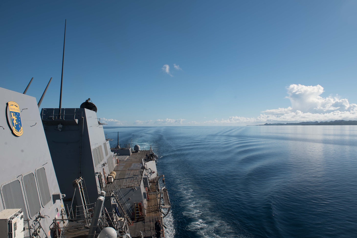 PALAU (May 15, 2019) The guided-missile destroyer USS Chung-Hoon (DDG 93) sails towards Palau to conduct a port visit. Chung-Hoon is deployed to the U.S. 7th Fleet area of operations in support of security and stability in the Indo-Pacific region.