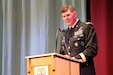 U.S. Army Reserve Lt. Col. Michael Hiller, commander of the 7th Intermediate Level Education Detachment, 7th Mission Support Command, speaks to graduates and guests during a U.S. Army Command and General Staff Officers Course Common Core graduation ceremony hosted by the 7th ILE DET in Grafenwoehr, Germany, May 17, 2019. The 7th ILE offers a unique year-long ILE common core curriculum designed for multi-component officers deployed or stationed overseas.