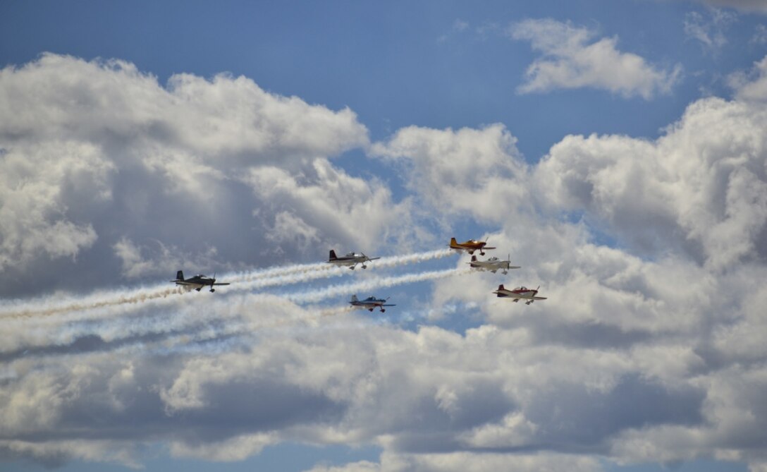 Aircraft take flight at the Kirtland Air and Space Fiesta Kirtland Air Force Base, N.M., May 18, 2019. The Air Show featured a series of aeronautical and ground-based performances, and a STEM and space exhibition. The Fiesta was capped off by the U.S. Air Force Thunderbirds. Early estimates put the crowed at more than 35,000. (U.S. Air Force photo by Staff Sgt. Kimberly Nagle)