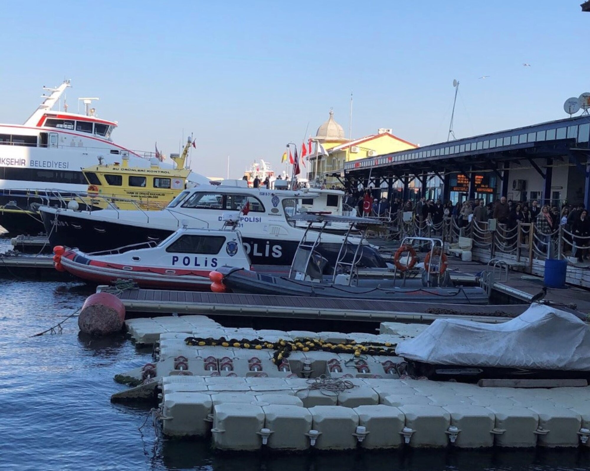 Ferries and boats line the waterway of Pasaport Ferry Terminal March 22, 2019, in Izmir, Turkey. One of the transportation options available to Airmen assigned to the 425th Air Base Squadron is the commuter ferry service. (Courtesy photo)