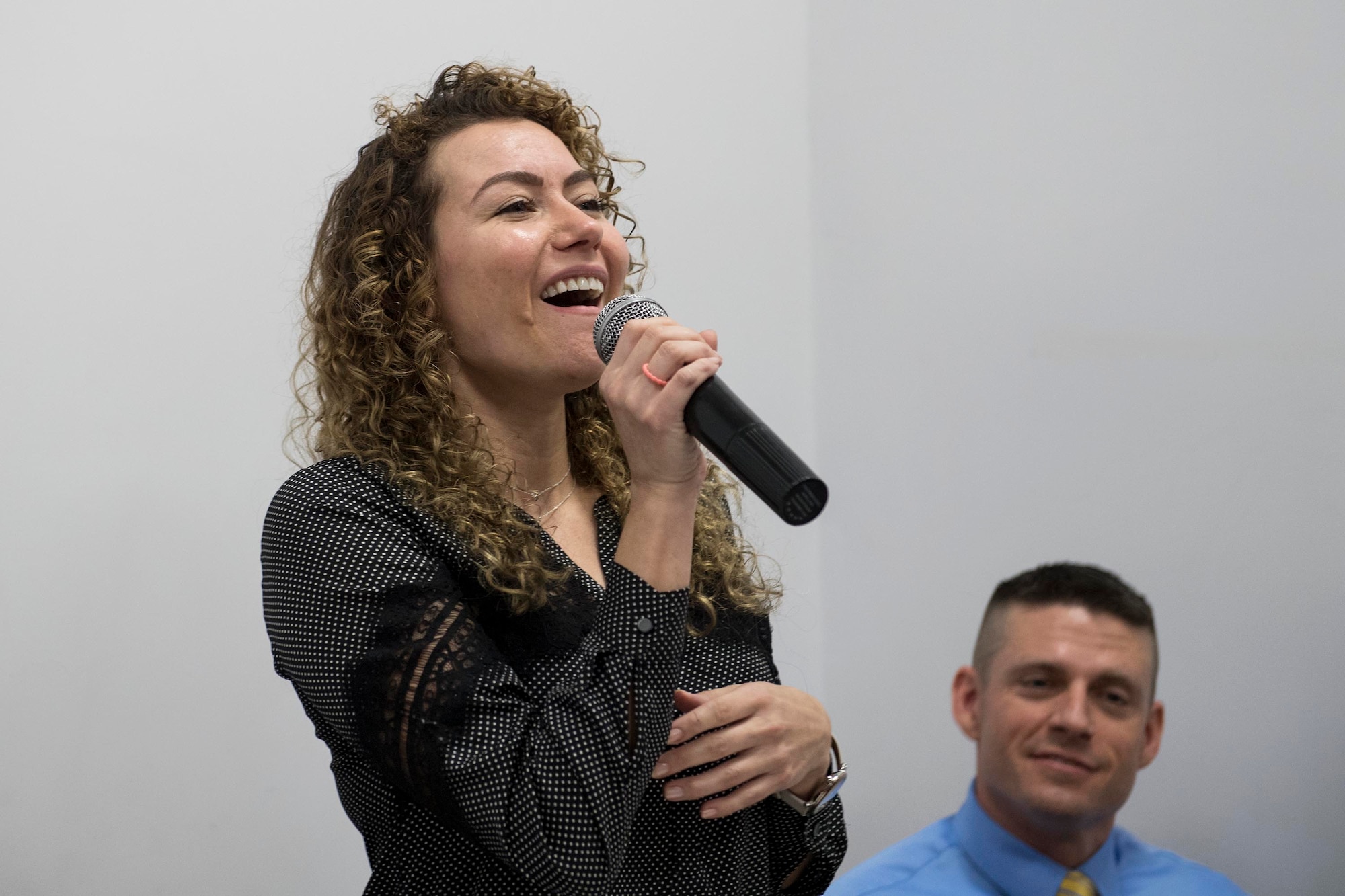 Staff Sgt. Kimberly Marquez, 39th Operations Support Squadron air traffic control watch supervisor, sings for the students during a local school visit on May 9, 2019, in Adana, Turkey. Marquez and seven fellow Airmen learned more about Turkish values as well as showcased key aspects of American culture. (U.S. Air Force photo by Staff Sgt. Ceaira Tinsley)