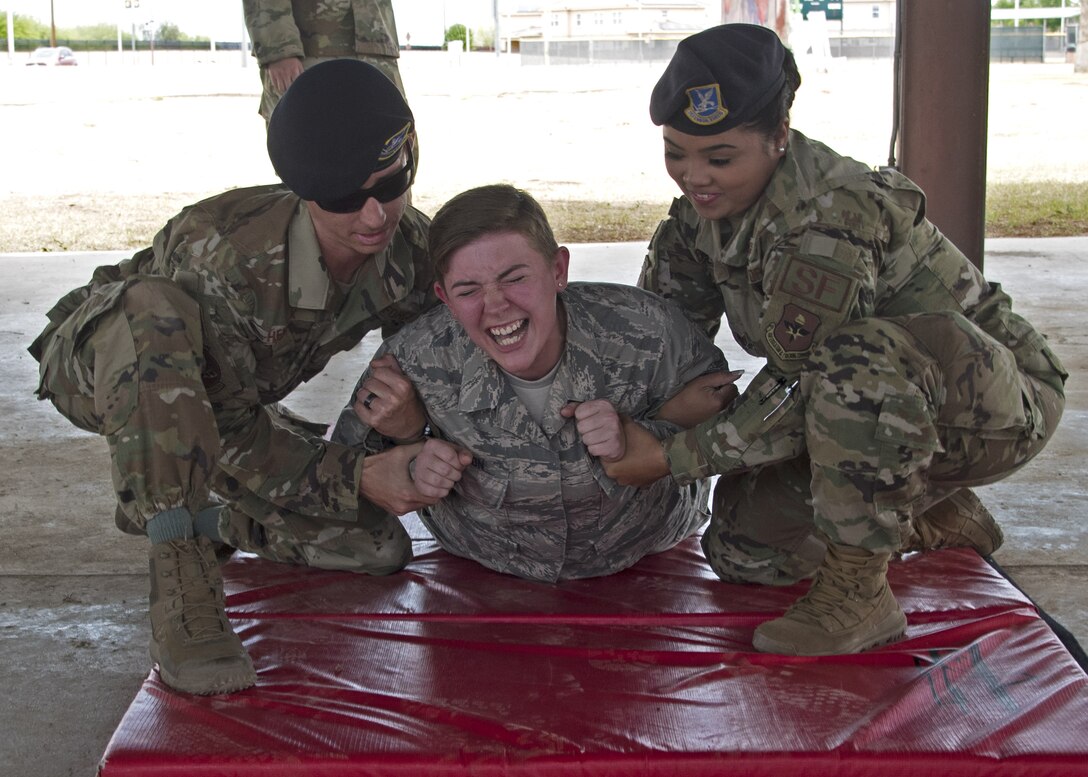 Airman 1st Class Lesley Jackson, 308th Aircraft Maintenance Unit avionics technician, volunteered to get Tased for Police Week May 15, 2019, at Luke Air Force Base, Ariz.