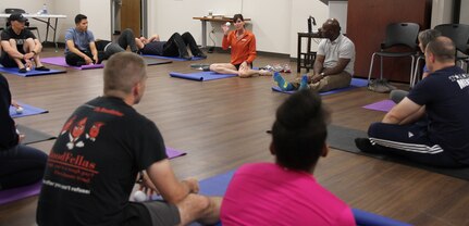 Dr. Tracy Smith, a physical therapist, retired Army colonel and 360° Leader Program, teaches during the 360 Program at the Vogel Resiliency Center at Joint Base San Antonio-Fort Sam Houston May 15. The week-long course offered non-commissioned officers from the Army and Air Force sessions focusing on breathing and relaxation response, physical fitness, relationships and communication to help them become better leaders.