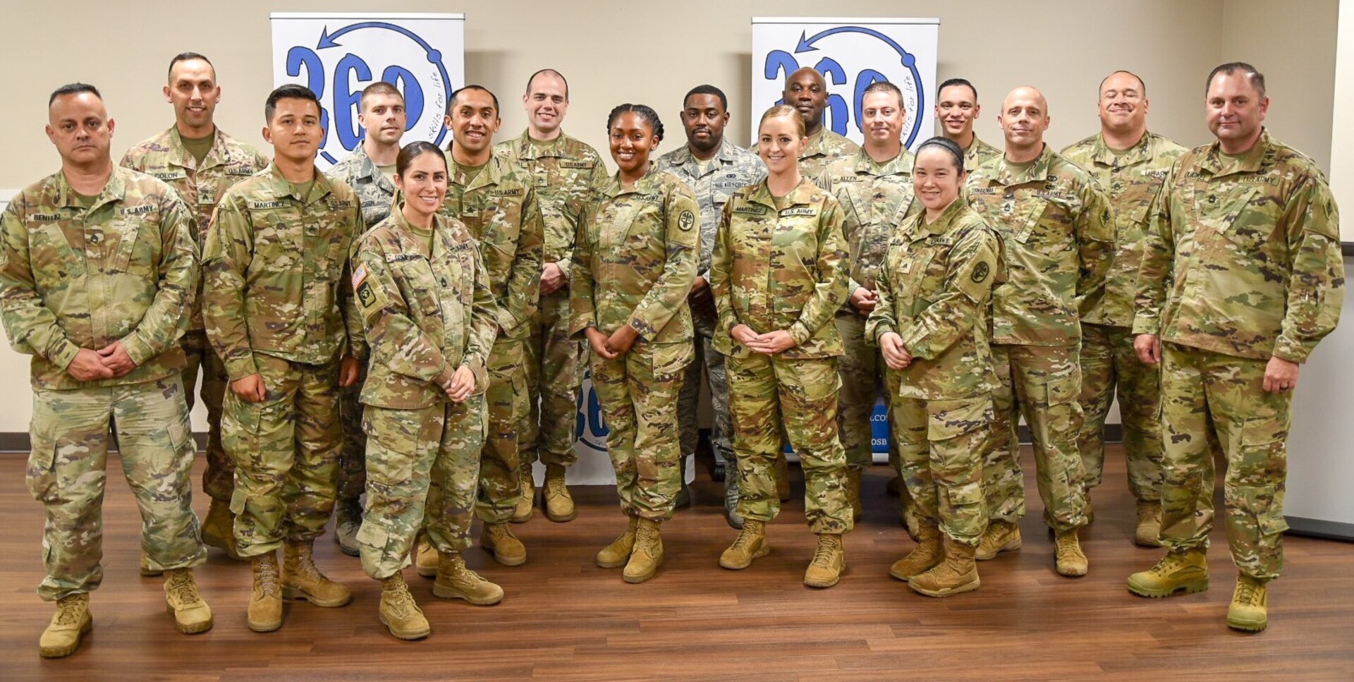 Soldiers and Airmen from Joint Base San Antonio-Fort Sam Houston complete the 360° Leader Program at the Vogel Resiliency Center May 15 with a graduation ceremony. The week-long course offered non-commissioned officers sessions focusing on breathing and relaxation response, physical fitness, relationships and communication to help them become better leaders, not focusing on just one component, but the whole person.