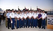Soldiers from Company D, 53rd Signal Battalion join their Australian team members to observe Australia and New Zealander Army Corps Day April 25 in two separate ceremonies at Diamond Head and the National Memorial Cemetery of the Pacific in Honolulu, Hawaii. (U.S. Army photo by Carrie David Campbell)