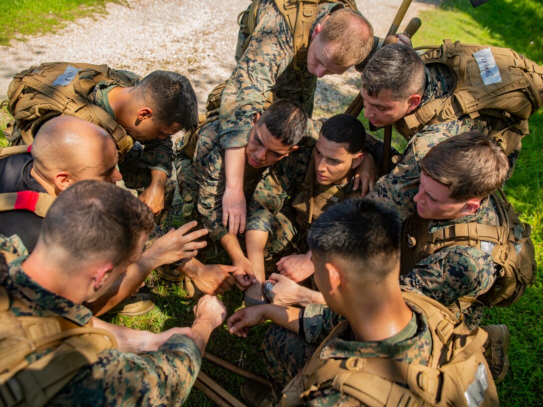 Marines with Martial Arts Instructor Course 1-19 conduct a 3-mile run