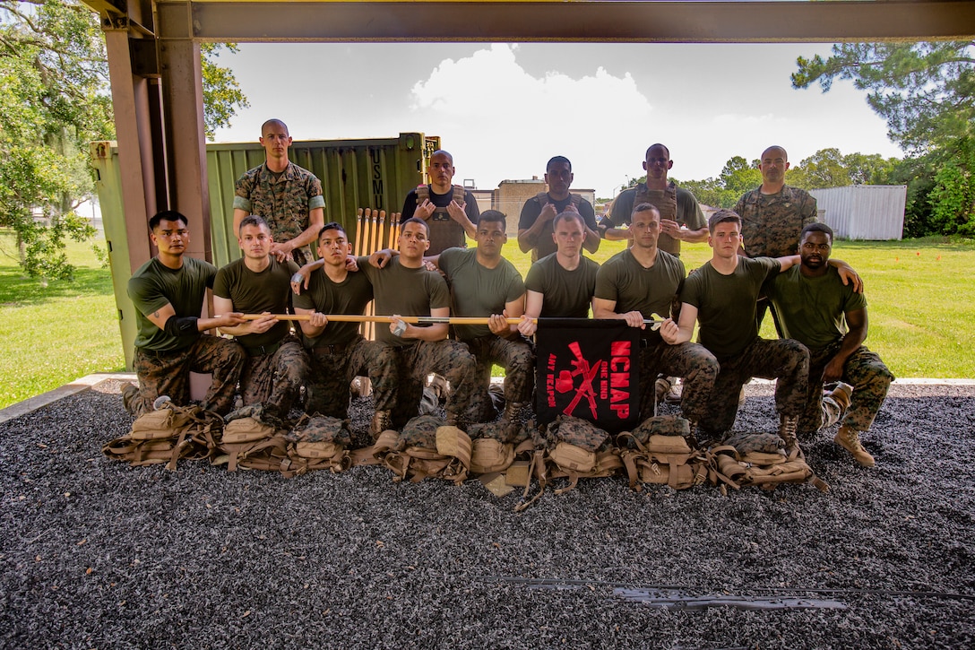 Marines with Martial Arts Instructor Course 1-19 conduct a 3-mile run