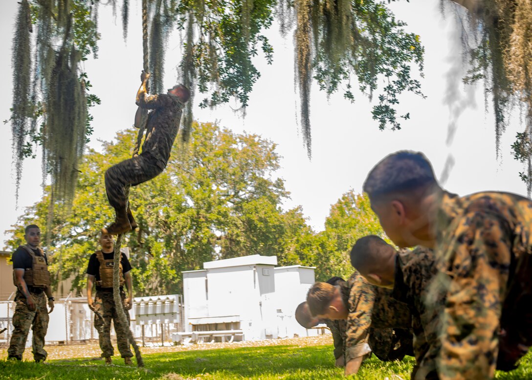 Marines with Martial Arts Instructor Course 1-19 conduct a 3-mile run