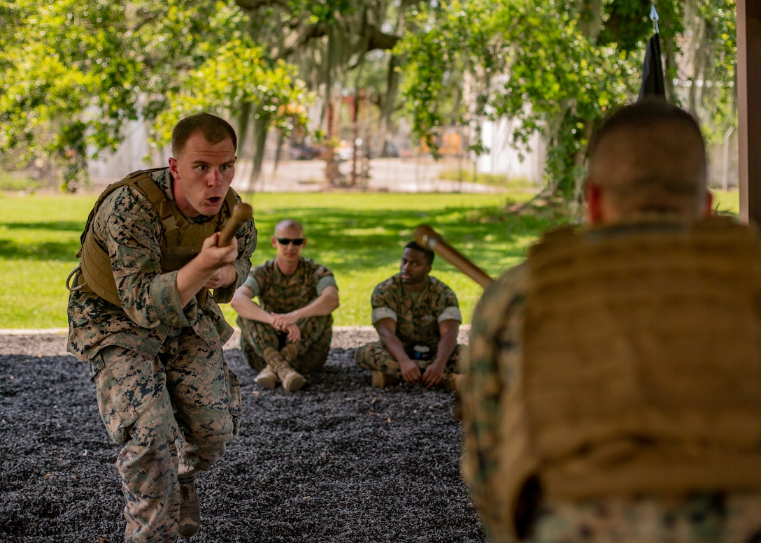 Marines with Martial Arts Instructor Course 1-19 conduct a 3-mile run