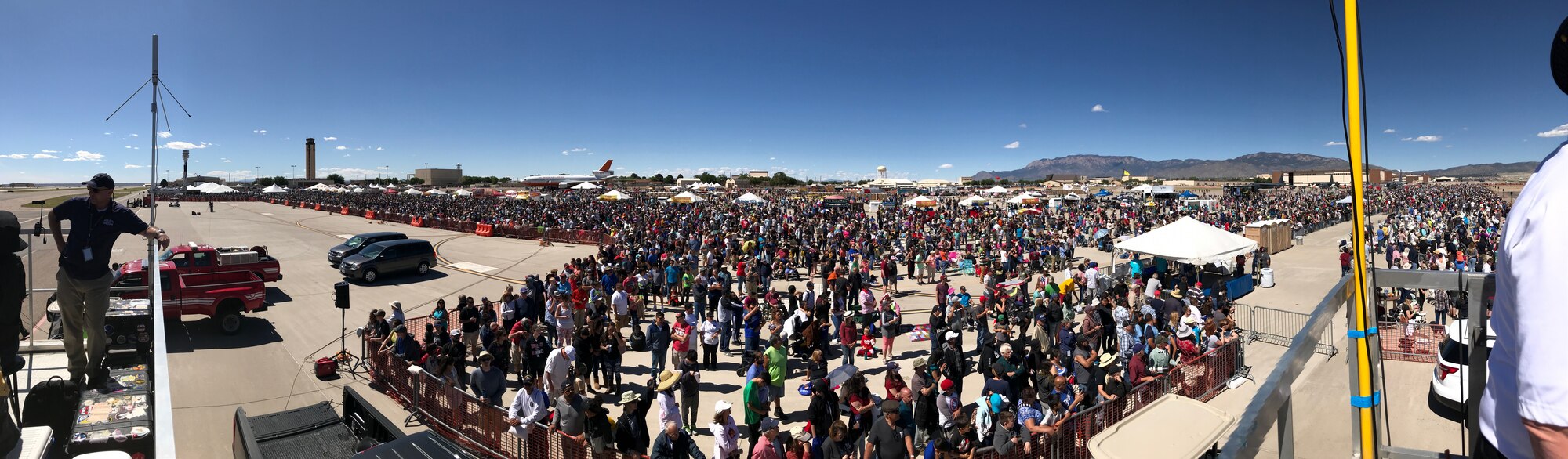This panoramic photo was taken by Maj. Kevin Pieper, the Kirtland Air and Space Fiesta deputy director (58 SOW), just before the U.S. Air Force Thunderbirds performance here May 18, 2019. (Courtesy photo)