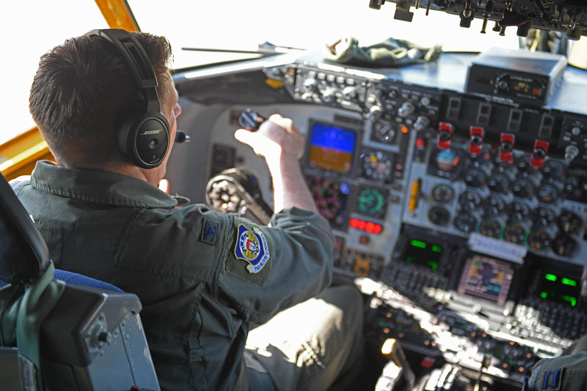 U.S. Air Force Col. Christopher Amrhein, 100th Air Refueling Wing commander, flies a KC-135 Stratotanker over England, May 15, 2019. Dating back to World War II, the U.S. military has celebrated final flights for pilots and other experienced officers either at the end of their current assignment or their career. (U.S. Air Force photo by Senior Airman Luke Milano)