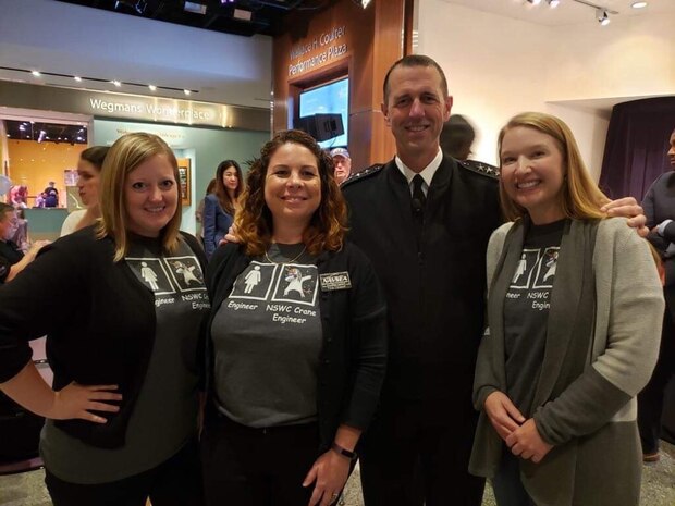 Left from Right:  NSWC Crane employees Annie Bullock, Tina Closser, Chief of Naval Operations John M. Richardson, and NSWC Crane's Dr. Alison Smith.