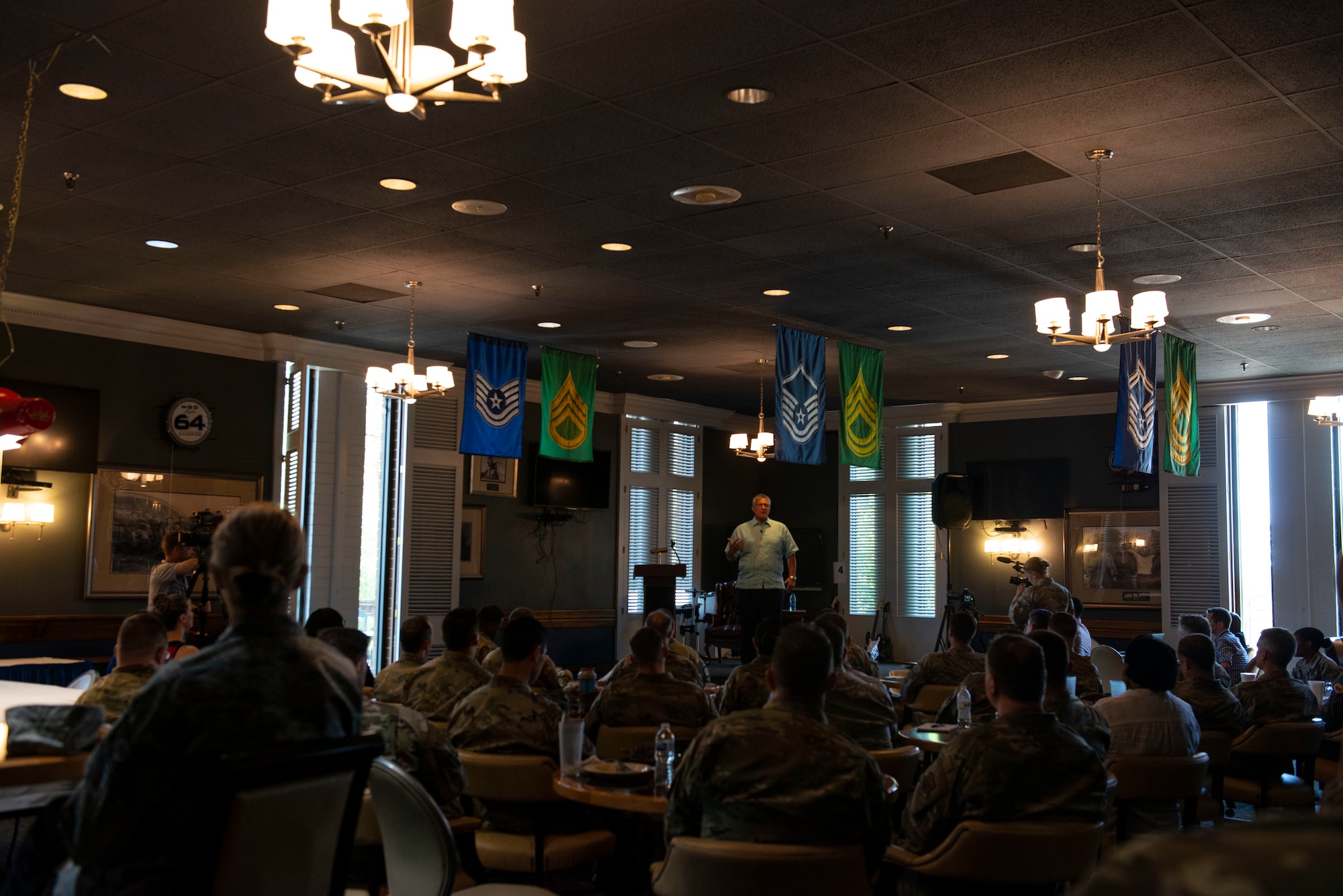 Frank Martin, University of South Carolina (USC) men’s head basketball coach discusses leadership topics with Airmen at Shaw Air Force Base, S.C., May 15, 2019.