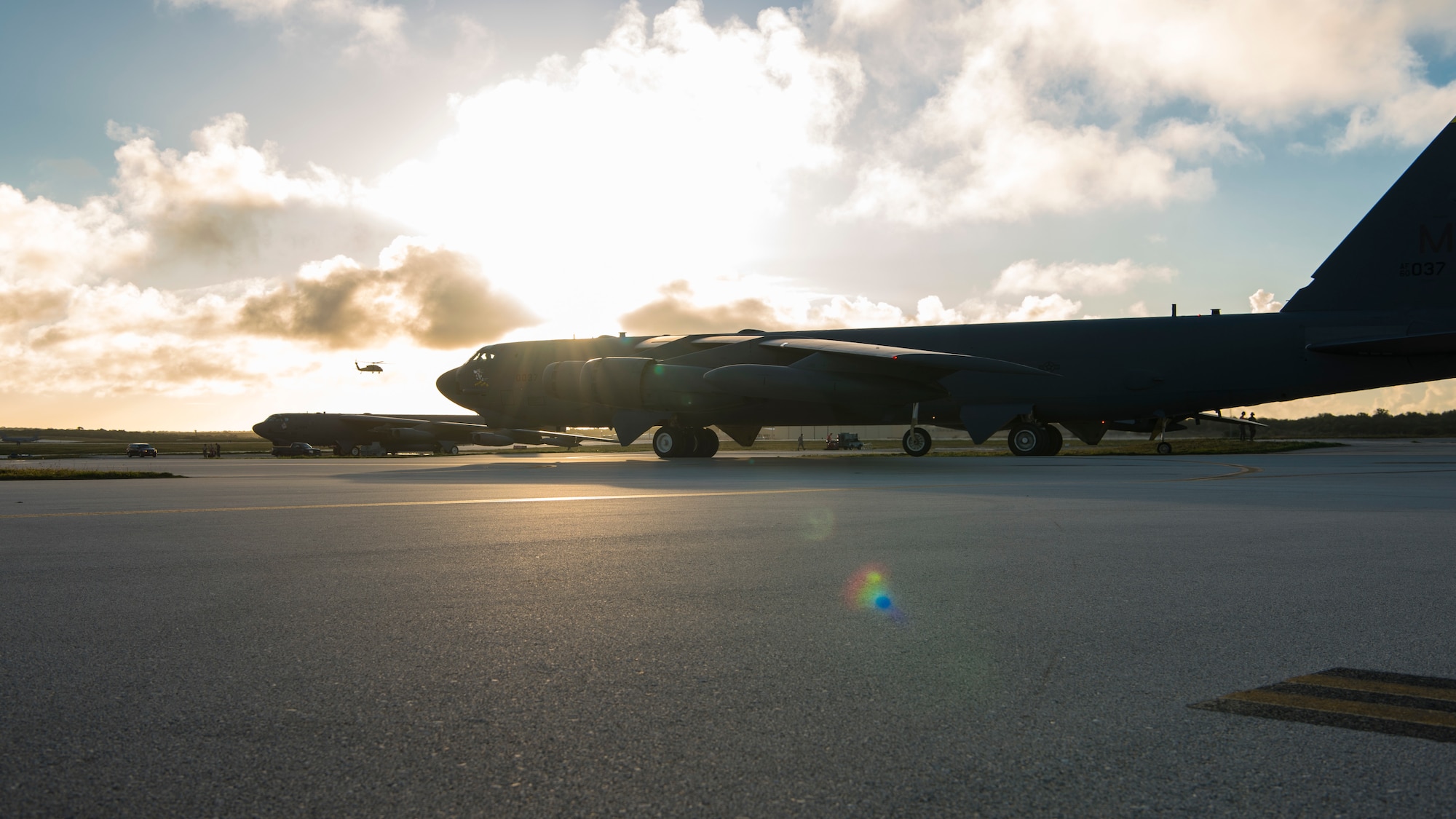 A U.S. Air Force B-52H Stratofortress, assigned to the 23rd Expeditionary Bomb Squadron (EBS), taxis on the flightline at Andersen Air Force Base, Guam, May 15, 2019. 23rd EBS Airmen and aircraft participated in exercise Northern Edge 2019, a joint training exercise that prepares U.S. military personnel to respond to crises in the Indo-Pacific region. (U.S. Air Force photo by Senior Airman Ryan Brooks)