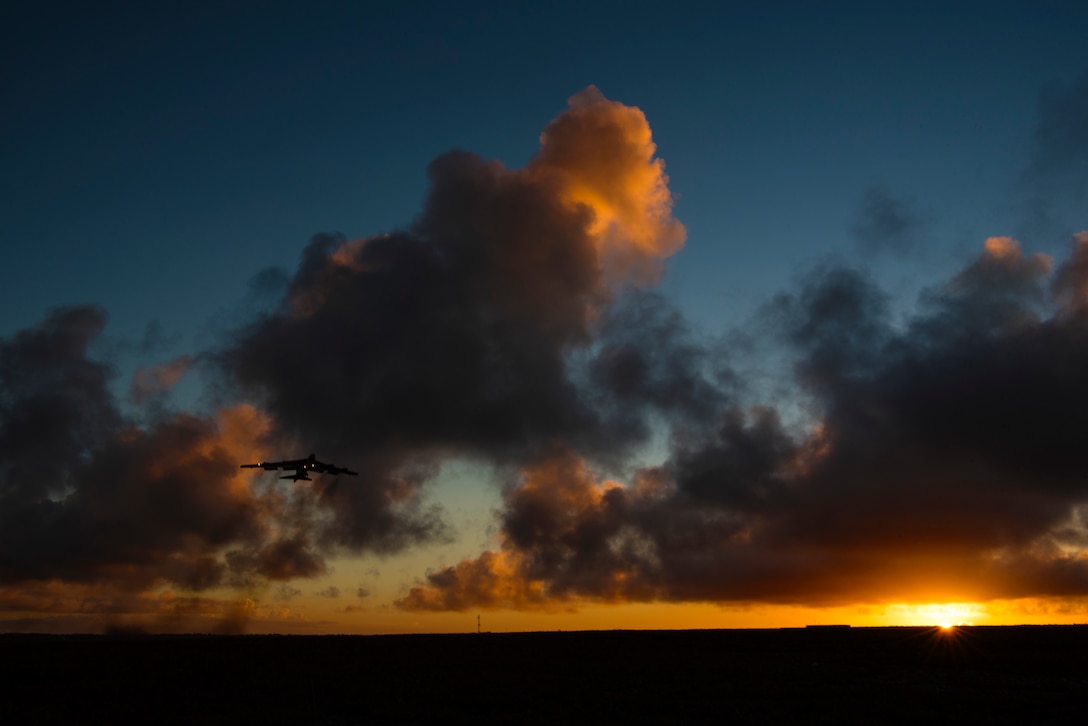 A U.S. Air Force B-52H Stratofortress, assigned to the 23rd Expeditionary Bomb Squadron (EBS), departs Andersen Air Force Base, Guam, May 15, 2019. 23rd EBS Airmen and aircraft participated in exercise Northern Edge 2019, a joint training exercise that prepares U.S. military personnel to respond to crises in the Indo-Pacific region. (U.S. Air Force photo by Senior Airman Ryan Brooks)