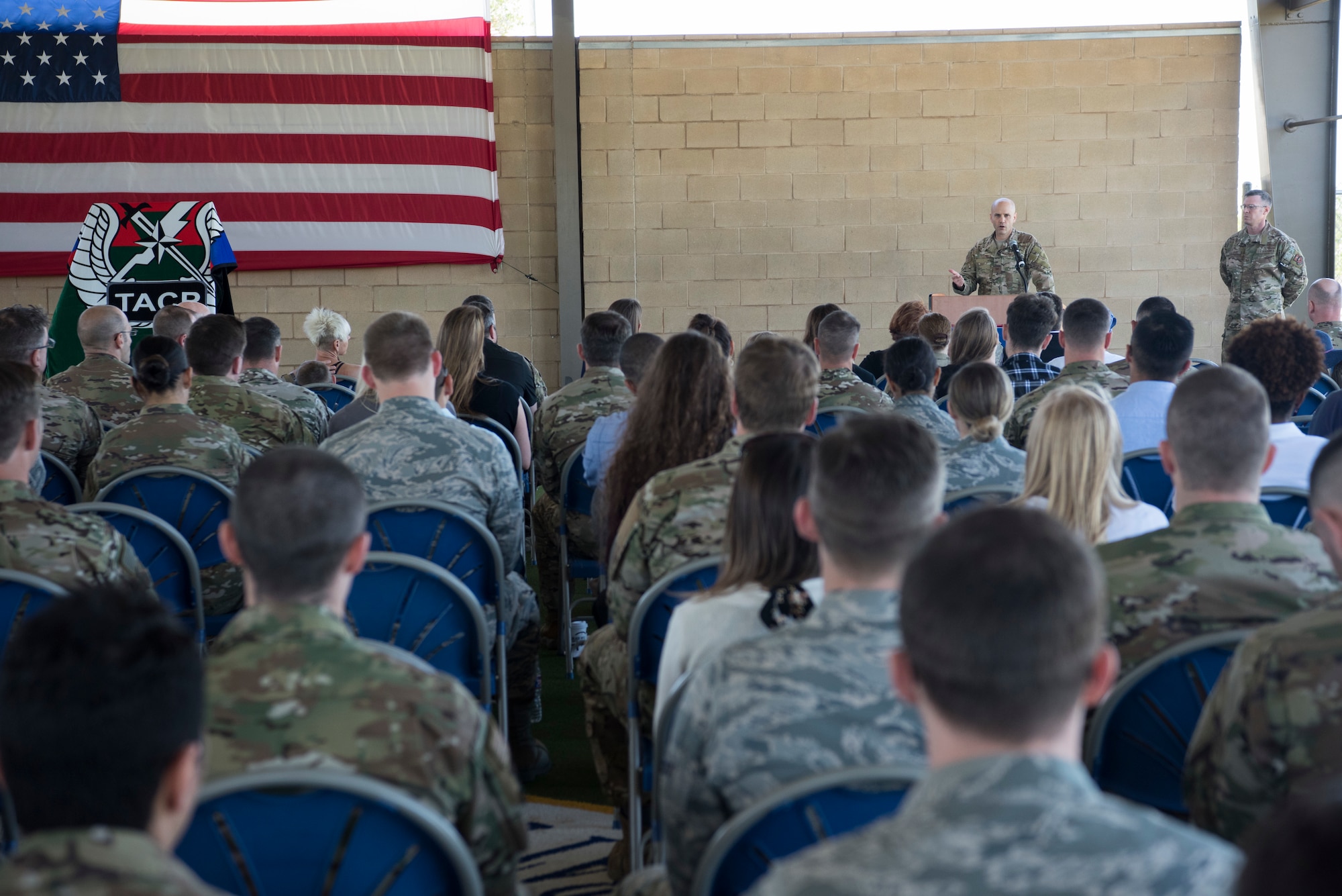 Col. Parks Hughes, Special Warfare Training Wing commander, provides opening remarks during a dedication ceremony April 19 at Joint Base San Antonio-Lackland Medina Annex, Texas.