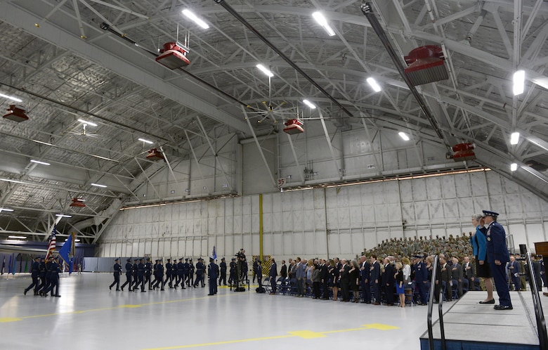 Air Force Honor Guard conducts a pass and review for Secretary of the Air Force Heather Wilson and Air Force Chief of Staff Gen. David L. Goldfein at the farewell ceremony in honor of Wilson at Joint Base Andrews, Md., May 21, 2019. (U.S. Air Force photo by Staff Sgt. Chad Trujillo)