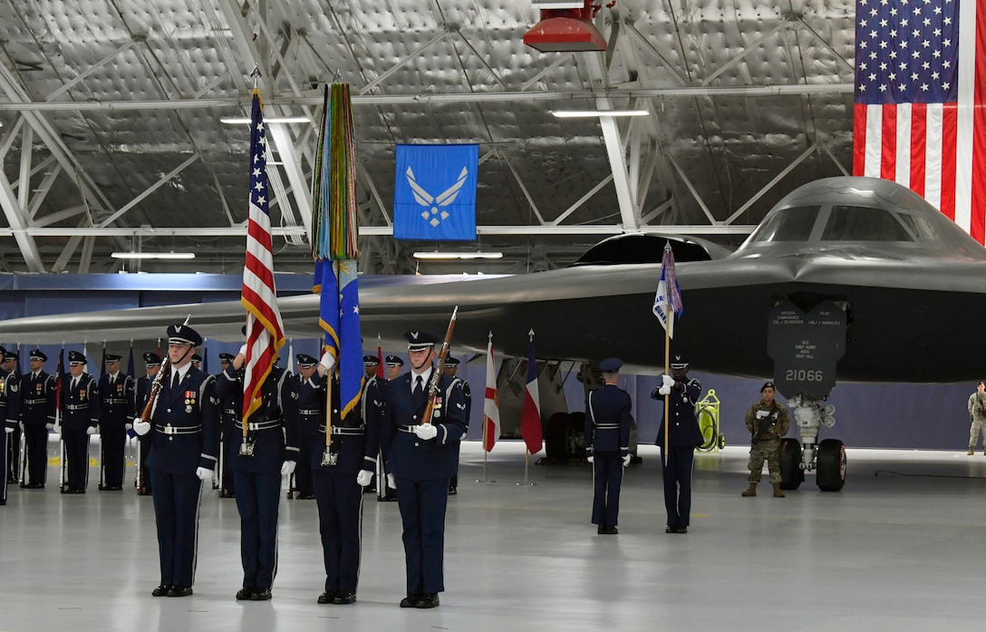 Air Force color guard presents the colors during Secretary of the Air Force Heather Wilson's Farewell Ceremony at Joint Base Andrews, Md., May 21, 2019. (U.S. Air Force photo by Wayne Clark)