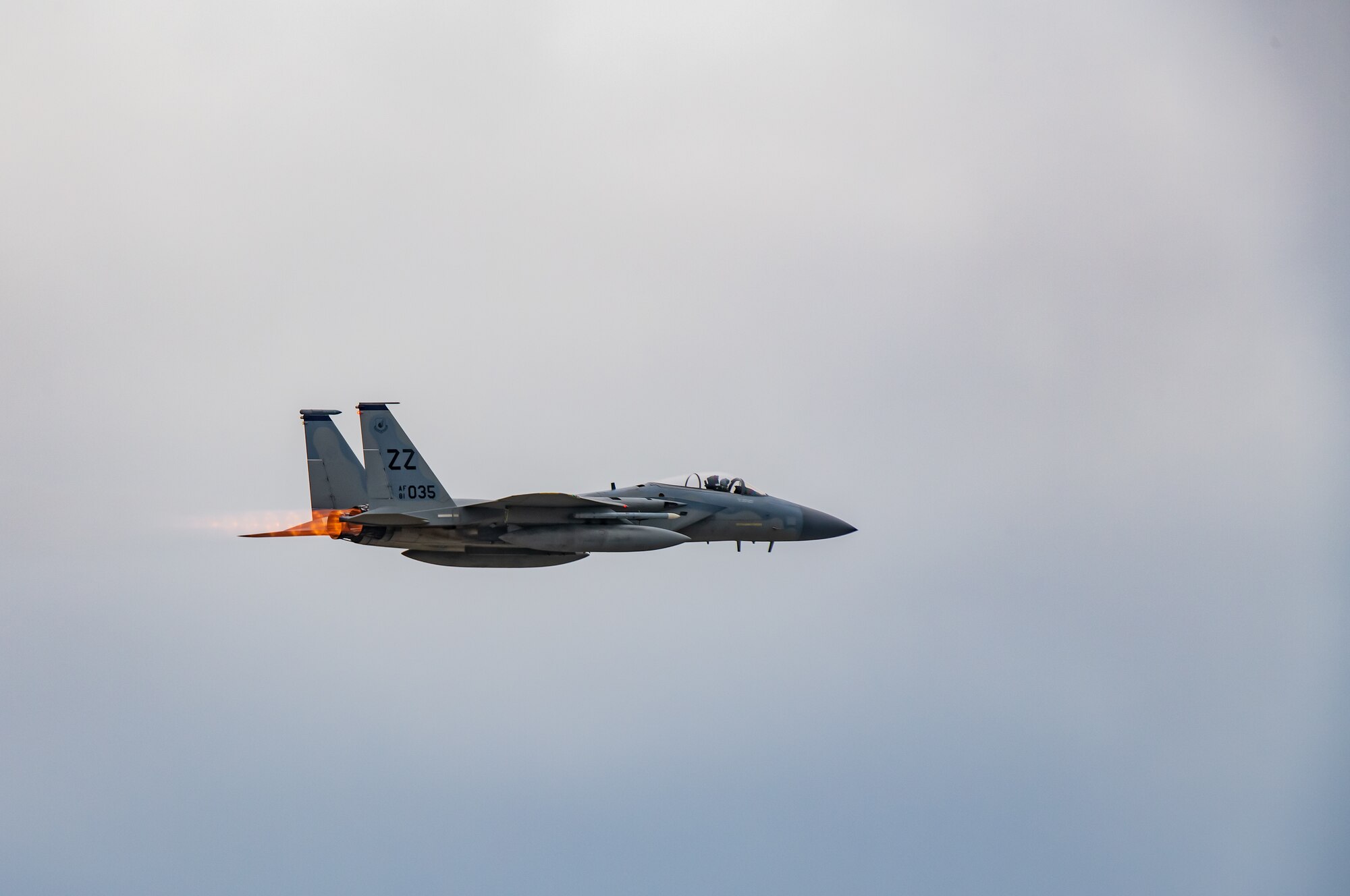 A U.S. Air Force F-15C Eagle assigned to the 44th Fighter Squadron, Kadena Air Base, Japan, takes off during exercise Northern Edge (NE19) May 14, 2019, at Eielson Air Force Base, Alaska.