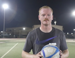 Sgt. 1st Class Michael Armstrong, 184th Sustainment Command, is the coach of Team Glory, a soccer team at Camp Arifjan, Kuwait, May 20, 2019.