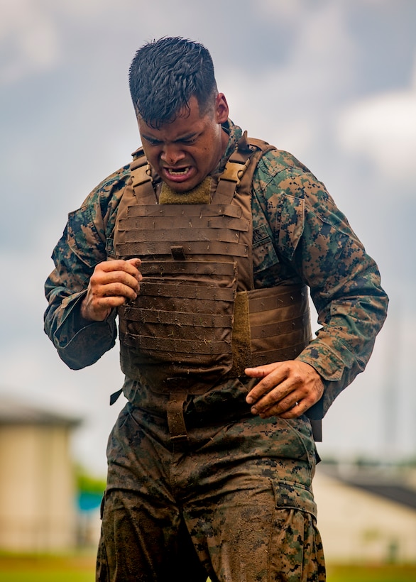 U.S. Marine Corps Cpl. Julio Vasquezch, an aviation technician with Marine Aircraft Group 49, 4th Marine Aircraft Wing, Marine Forces Reserve, participates in a combat conditioning exercise at Naval Air Station Joint Reserve Base New Orleans on May 20, 2019. To increase readiness and to support the total force, Reserve and active Marines with MARFORRES participate in the Martial Arts Instructor Course.  (U.S. Marine Corps photo by Lance Cpl. Jose Gonzalez)