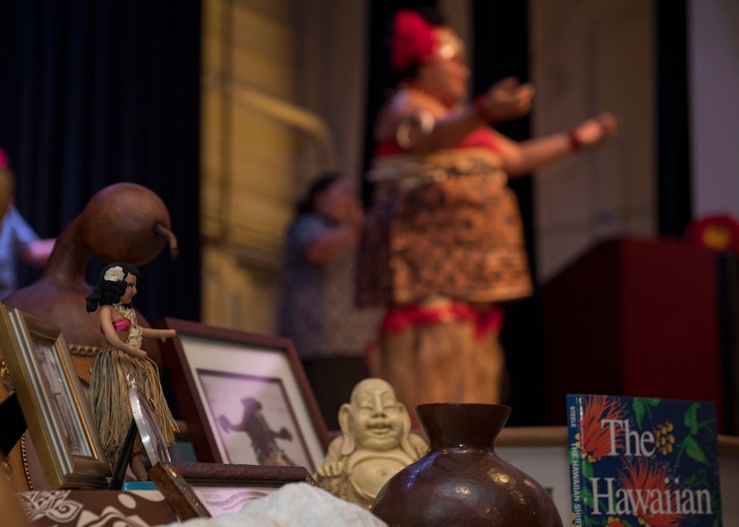 An arrangement of cultural pieces are on display during a ceremony in honor of Asian American and Pacific Islander Heritage Month at Joint Base Langley-Eustis, Virginia, May 21, 2019.