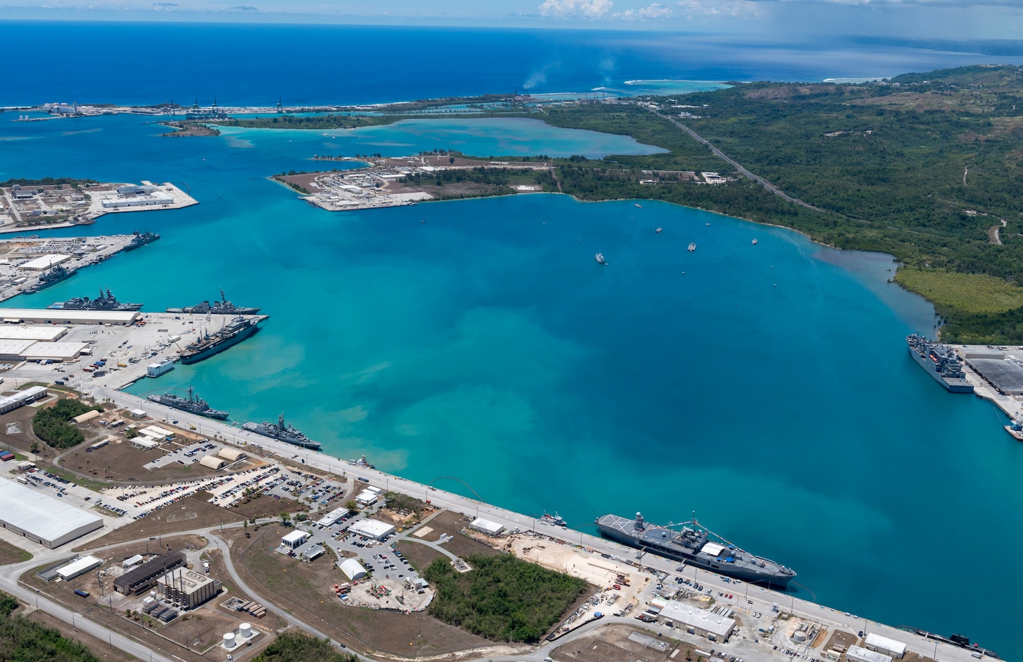 190522-N-LN093-1393

SANTA RITA, Guam (May 22, 2019) – An aerial view of U.S. Naval Base Guam shows U.S. Navy, Royal Australian Navy, Japan Maritime Self-Defense Force and the Republic of Korea Navy, vessels moored in Apra Harbor, in support of Pacific Vanguard (PACVAN), May 22. PACVAN is the first of its kind quadrilateral exercise between Australia, Japan, Republic of Korea, and U.S. Naval forces. Focused on improving the capabilities of participating countries to respond together to crisis and contingencies in the region, PACVAN prepares the participating maritime forces to operate as an integrated, capable, and potent allied force ready to respond to a complex maritime environment in the Indo-Pacific region.