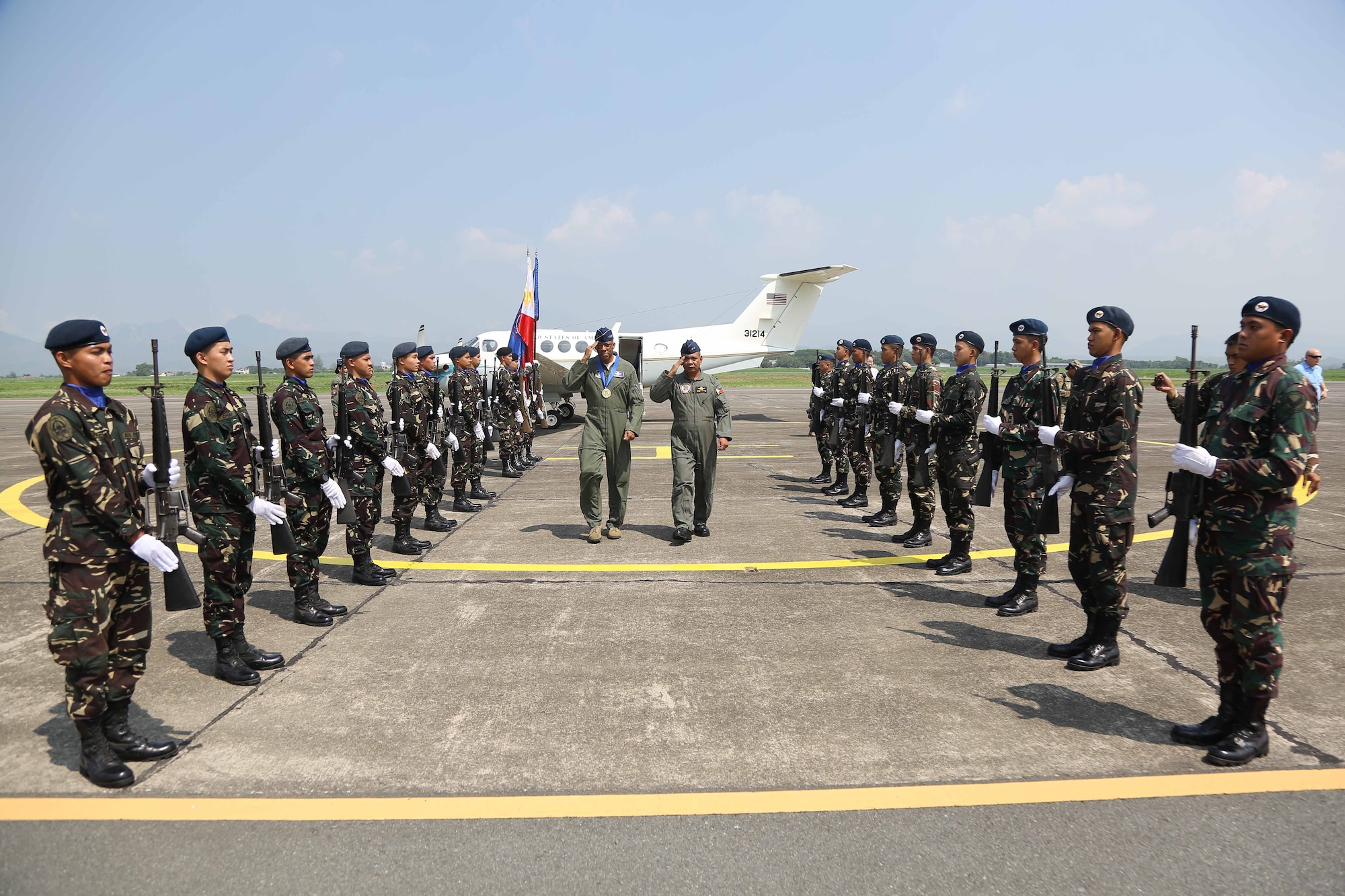 Gen. CQ Brown, Jr., Pacific Air Forces commander, meets with Philippines Air Force Commanding General Lt. Gen. Rozzano Briguez May 16 at Villamor Air Base as part of a three-day visit to the country. Brown, along with Chief Master Sgt. Anthony Johnson, PACAF command chief, visited the country to demonstrate the United States’ shared commitment to peace and security in the region, as well as seek opportunities to enhance interoperability and capability with the PAF.