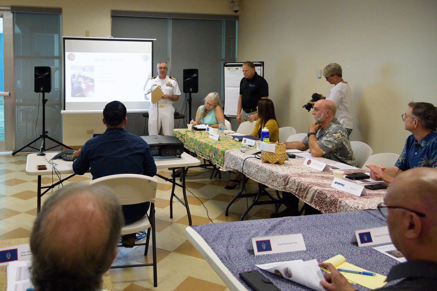 HAGATNA, Guam (May 23, 2019) -- Naval Facilities Engineering Command Marianas Commanding Officer Capt. Dan Turner delivers opening remarks during the seventh annual Programmatic Agreement Workshop at the Sen. Antonio M. Palomo Guam Museum and Education Facility in Hagatna May 23. During the two-day workshop participating parties focused on best ways to preserve, protect and learn from Guam's cultural resources, and toured historic sites on U.S. Naval Base Guam and Andersen Air Force Base.