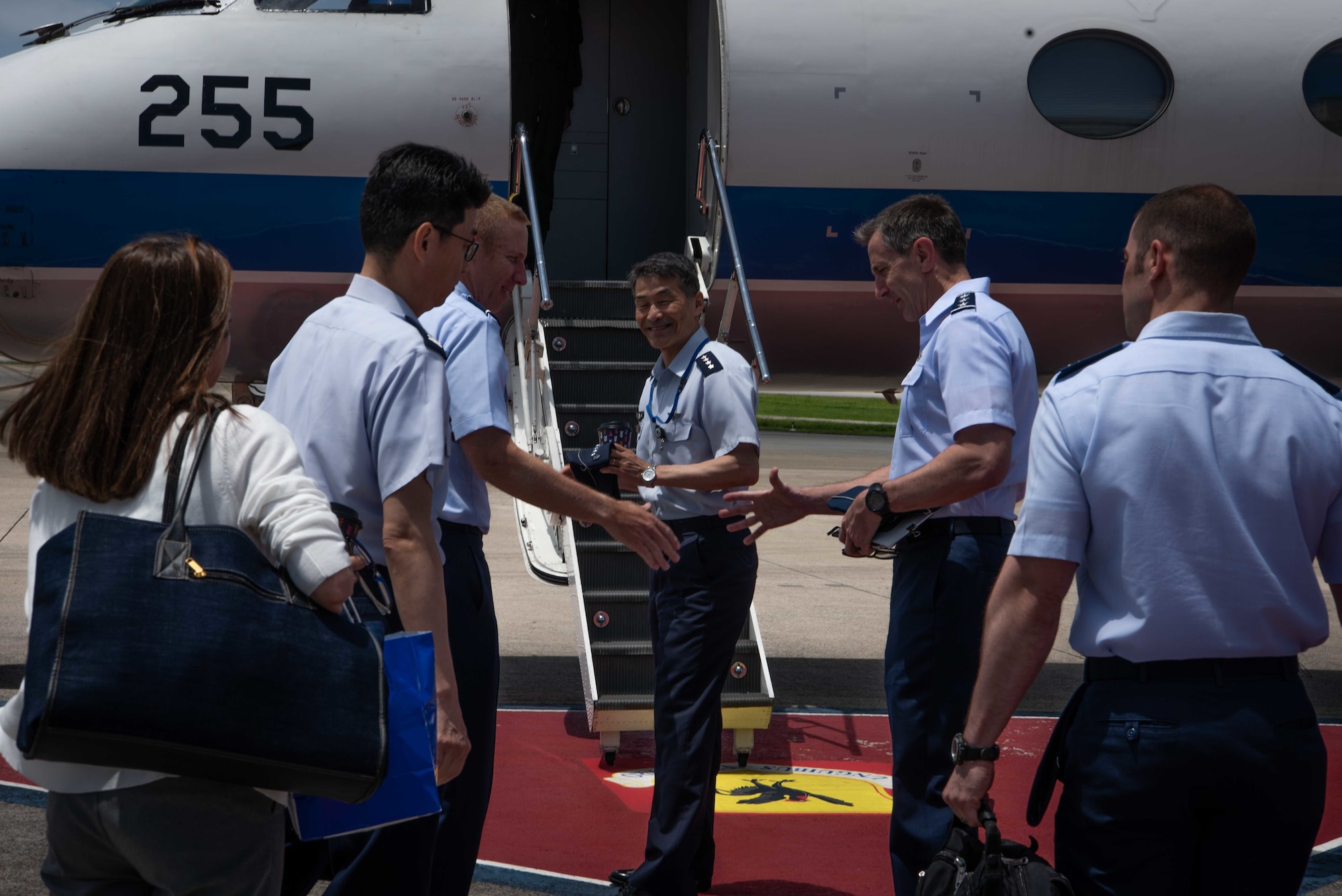 Japan Air Self -Defense Force Chief of Staff Gen. Yoshinari Marumo prepares for takeoff from Kadena Air Base, Japan, May 21, 2019. Marumo visited the base to further the U.S. – Japan alliance and discuss key topics happening within the region.