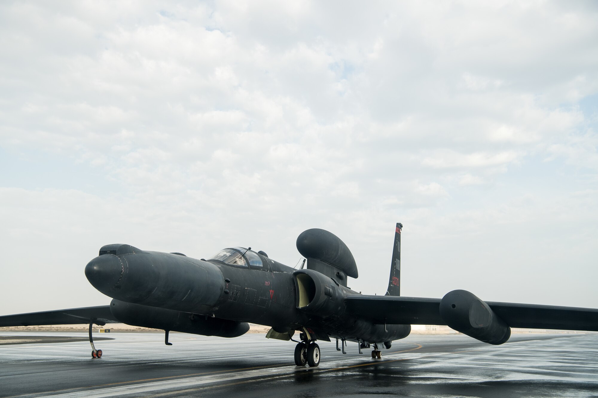 A 99th Expeditionary Reconnaissance Squadron U-2 Dragon Lady prepares for a mission in support of Operation Inherent Resolve from Al Dhafra Air Base, United Arab Emirates, Mar. 15, 2019. Commonly referred to as the most difficult aircraft to fly in the world, the U-2 Dragon Lady has been host to less than fifteen-hundred pilots since the first flight in 1955. (U.S. Air Force photo by Senior Airman Gracie I. Lee)