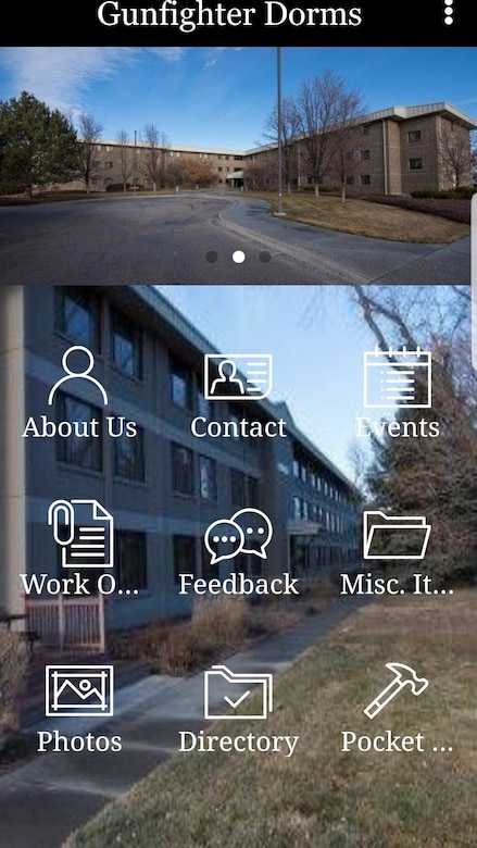 "Gunfighter Dorms" is a new app that caters to the needs of Airmen in the dorms at Mountain Home Air Force Base, Idaho. It provide readily available resources from submitting work orders remotely to looking up social events on its calendar. (Airman First Class Andrew Kobialka)