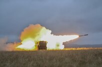 M142 High Mobility Artillery Rocket System launch
