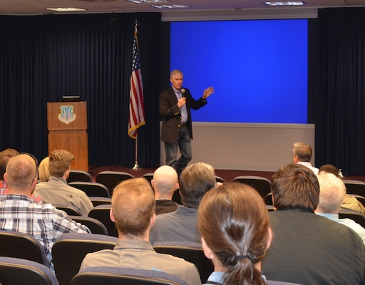Dr. Larry McCallister addresses District employees during a town hall, March 20, 2019.