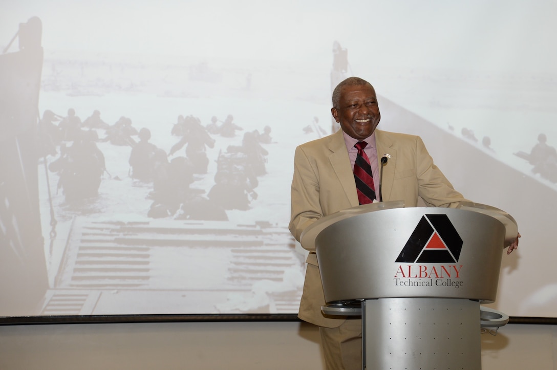 Col. Alphonso Trimble, commanding officer, Marine Corps Logistics Base Albany, served as the keynote speaker for the seventh annual Memorial Day Ceremony at Albany Technical College, May 24.  The ceremony was held in the Kirkland Conference Center and attended by faculty, staff, students and members of the local community.