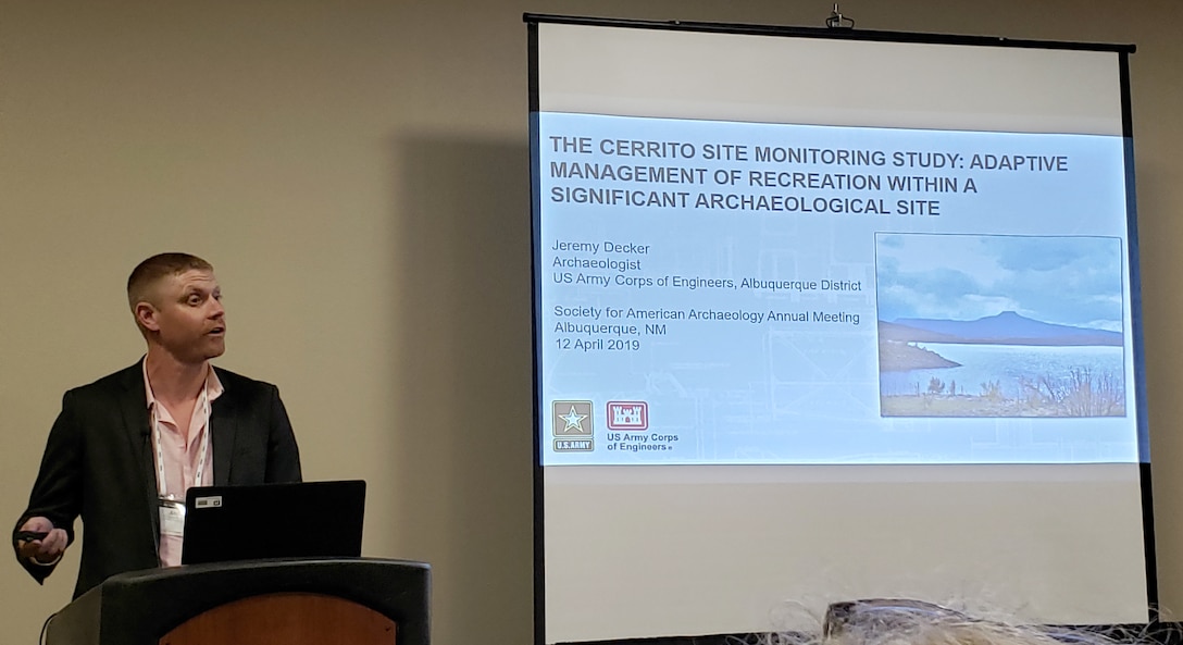 Jeremy Decker, district archeologist, presented at the 84th Annual Meeting of the Society for American Archaeology, held at the Convention Center, April 12, 2019.